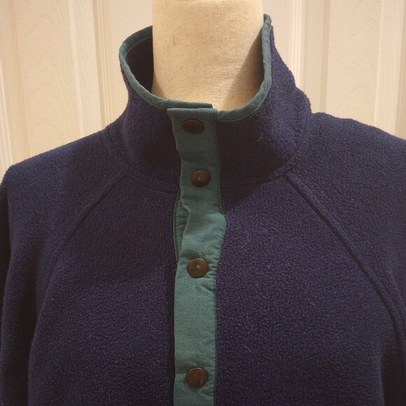 Woolrich Fleece Pullover Jacket sz M Dark Blue Snap Collar - Picture 3 of 7